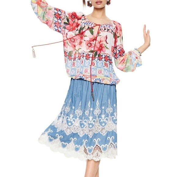 Desigual Carola Floral Peasant Blouse S - Picture 3 of 16